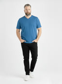 Duży męski T-shirt bawełniany V-neck SIGNATURE D555 Ciemnoniebieski