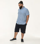 Large men's cotton-linen short-sleeved shirt FALMOUTH -D555 blue
