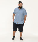 Duża męska koszula bawełniano lniana krótki rękaw FALMOUTH -D555 niebieska