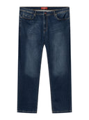 Zestaw jeansy męskie regular fit AMBROSE D555 Ciemnoniebieskie i T-shirt bawełniany FLYERS D555 Biały