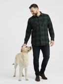 Large men's casual cotton shirt in a checkered pattern GARFIELD D555, green and navy blue