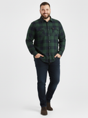 Large men's casual cotton shirt in a checkered pattern GARFIELD D555, green and navy blue