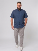 NORWICH Men's Large Casual Cotton Shirt with Short Sleeves for Summer, Navy Blue