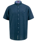 Large men's casual summer cotton shirt PONTEFRACT with short sleeves for summer, navy blue