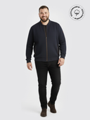 Large men's cotton sweater with zipper THOMAS in navy blue