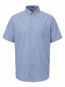 Large men's cotton-linen short-sleeved shirt FALMOUTH -D555 blue