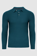 Duży męski sweter z kołnierzykiem zapinany na guziki typu polo A04 turkusowy