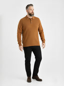 Large men's sweater with a collar and buttons, polo style, A04 mustard