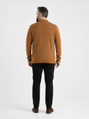 Large men's sweater with a collar and buttons, polo style, A04 mustard