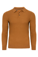 Large men's sweater with a collar and buttons, polo style, A04 mustard