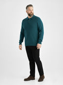 Large men's polo collar sweater with buttons A04 turquoise