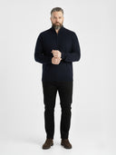 Large men's cotton half-zip sweater B36 navy blue