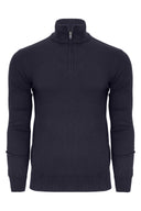Large men's cotton half-zip sweater B36 navy blue