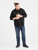Men's Large Regular Fit Denim Shirt WESTERN Black
