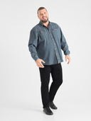 Men's large regular fit denim shirt WESTERN stonewash blue