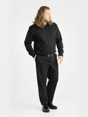 Zestaw eleganckie spodnie wizytowe Chino BRUNO Xtenda Waist granatowe, koszula wizytowa CORBIN czarna i skórzany czarny pasek NOAH